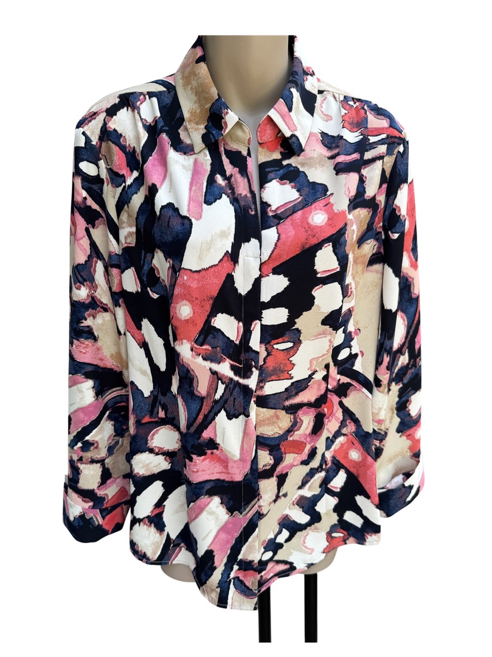 NIC + ZOE multi colored abstract poly blouse, Medium,